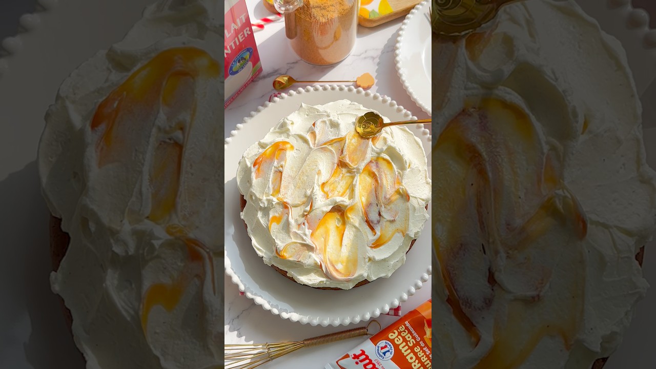 Gâteau à la poudre de lait doré crème mascarpone vanille #dessert #gâteau #laitenpoudre