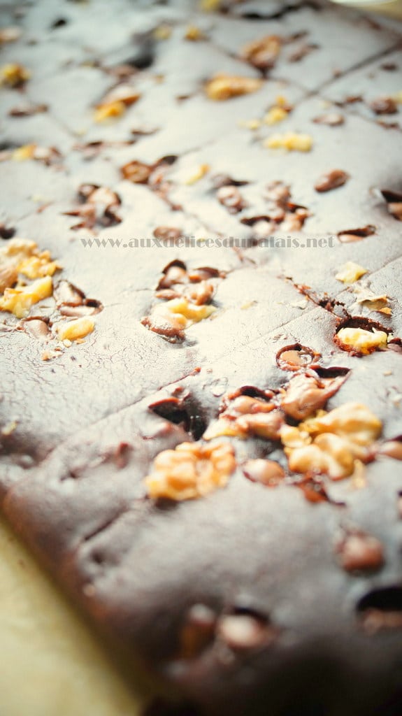 Brownie fondant aux noix et pépites de chocolat