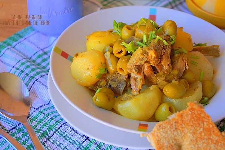 Recette tajine d'agneau, navet, pomme de terre & olive