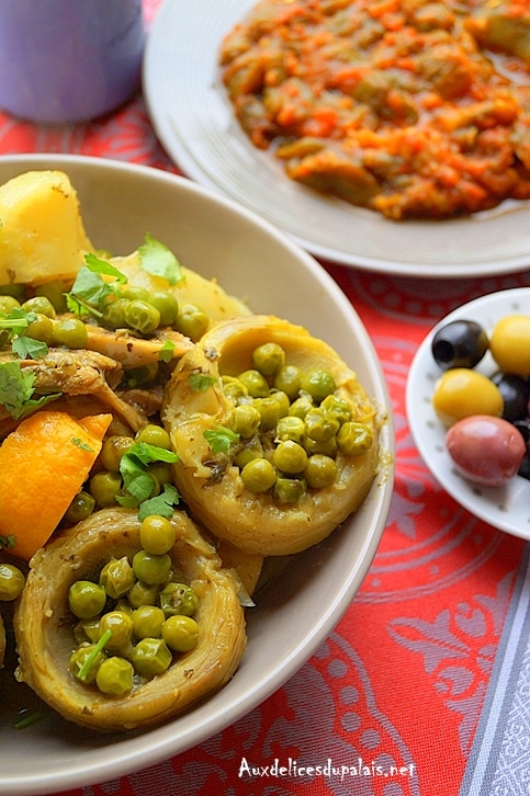 Tajine d'agneau aux petits pois artichauts 