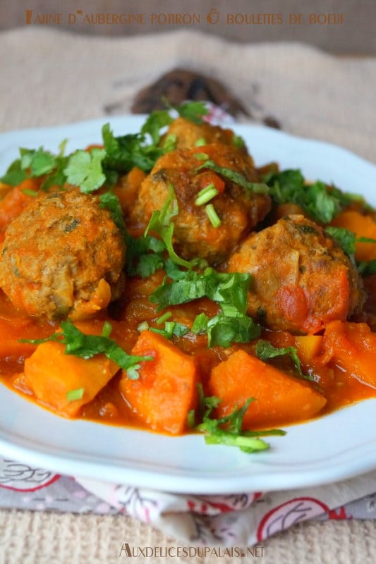 Tajine d’aubergine potiron & boulettes de boeuf