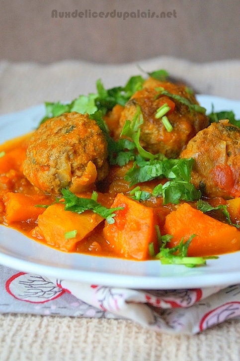 Tajine d'aubergine potiron & boulettes de boeuf