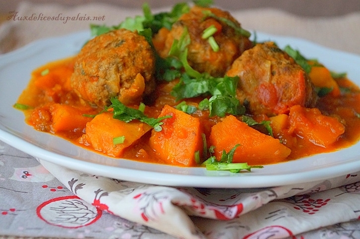 Tajine d'aubergine potiron & boulettes de boeuf