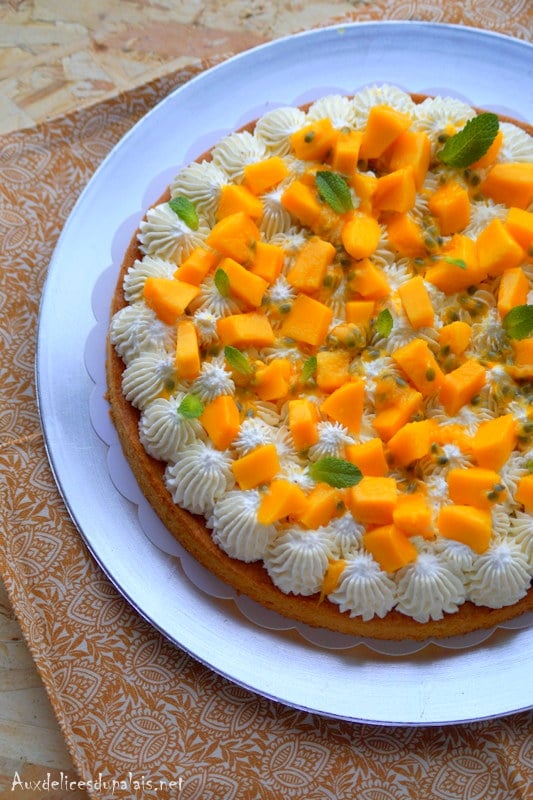 Tarte mangue passion sur sablé breton