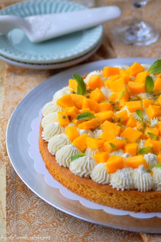 Tarte mangue passion sur sablé breton