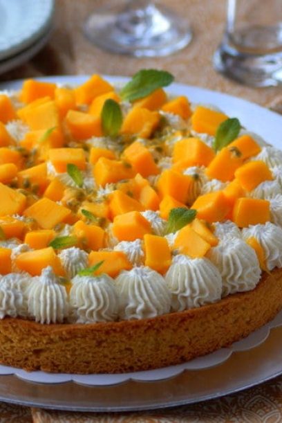 Tarte mangue passion sur sablé breton