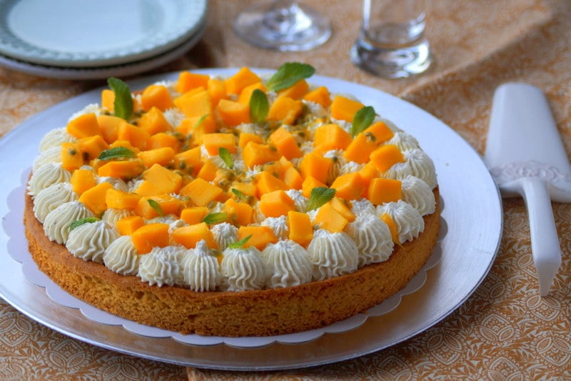 Tarte mangue passion sur sablé breton