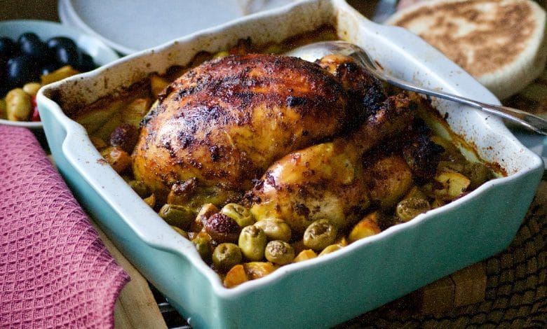 Poulet aux pommes de terre et olives au four