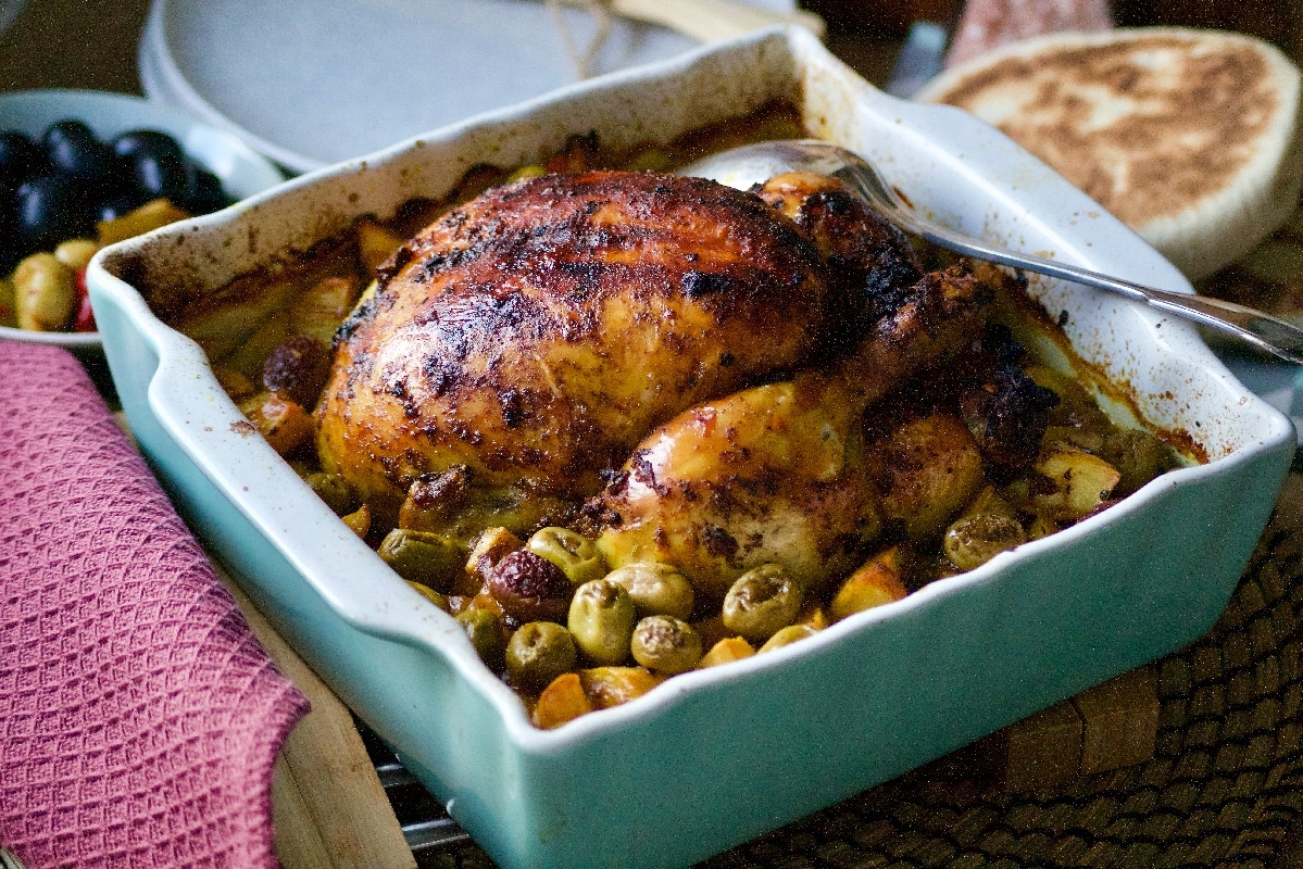 Poulet aux pommes de terre et olives au four