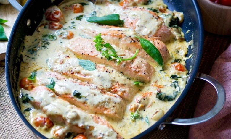 Saumon à la toscane (crème épinards)