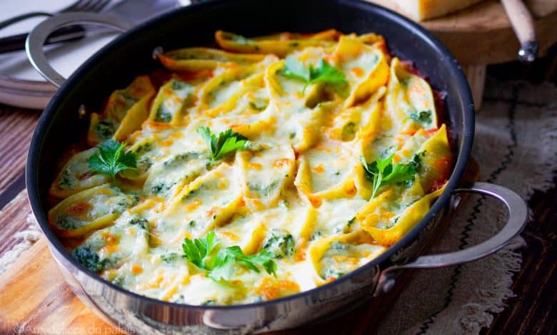 Conchiglioni pâtes aux épinards ricotta et parmesan