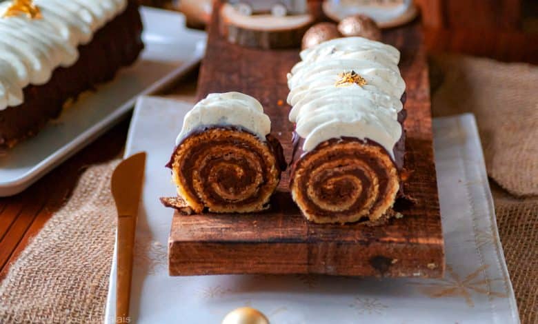 Bûche roulée chocolat glaçage rocher