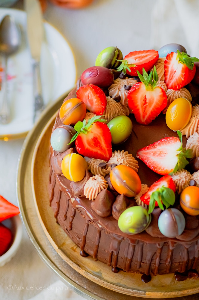 Layer cake au chocolat et aux fraises