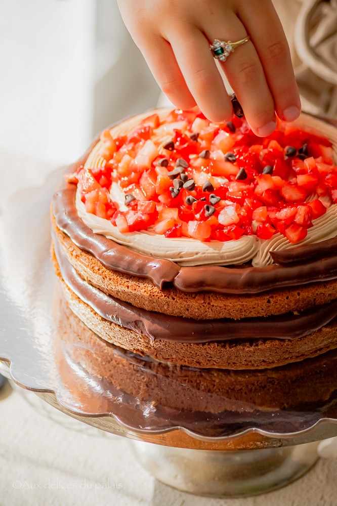 recette gâteau ganache au chocolat au lait fraises