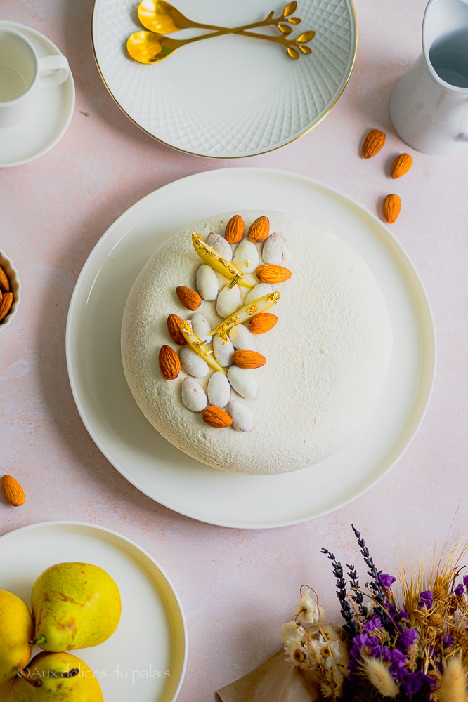 Entremets ganache vanille gelée de poires 