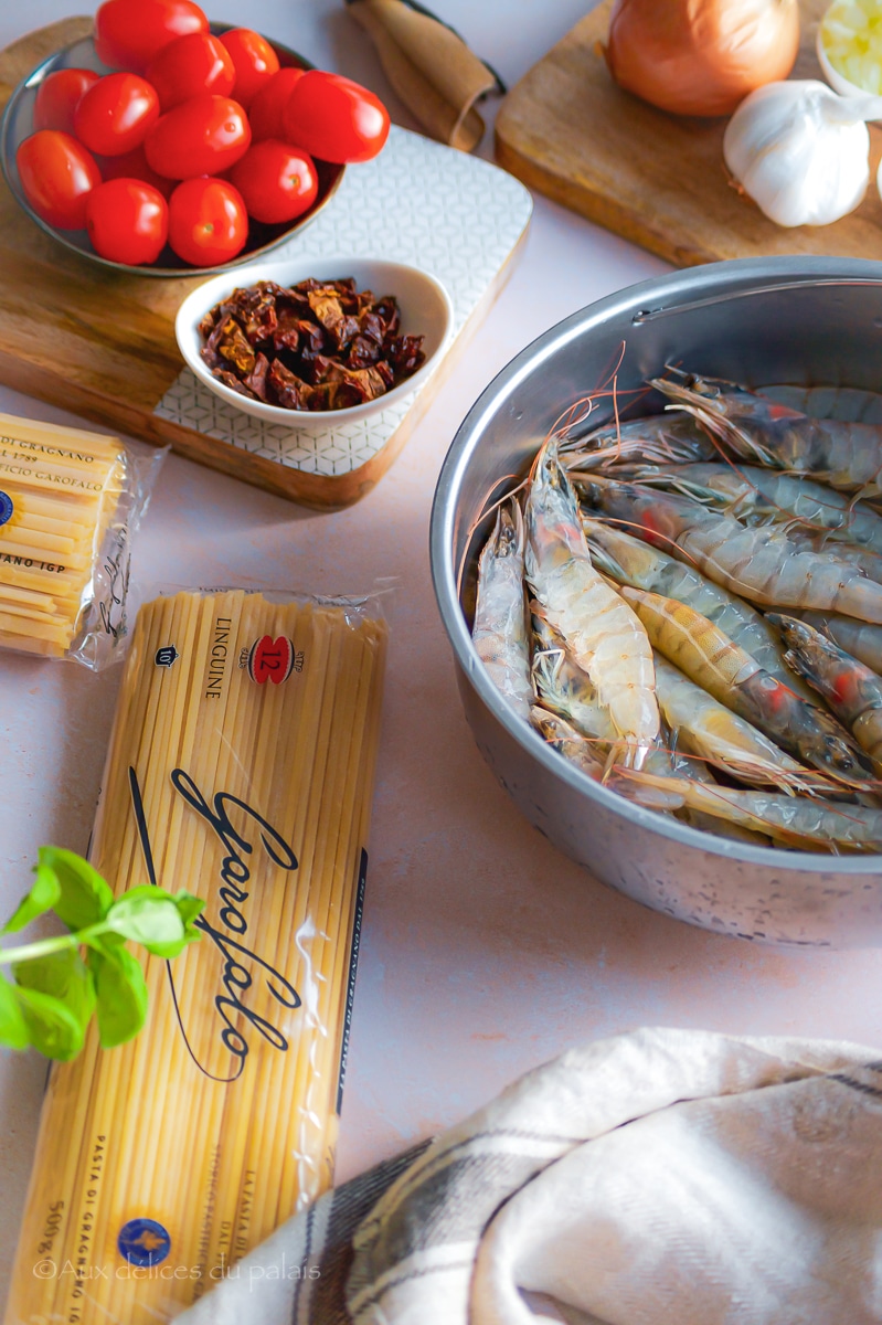 Pâtes linguine à la toscane aux crevettes