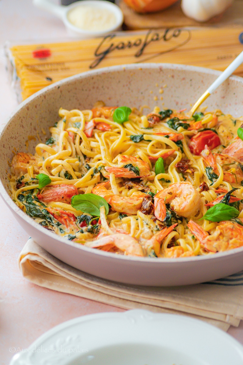 linguine aux gambas tomate séchée et parmesan