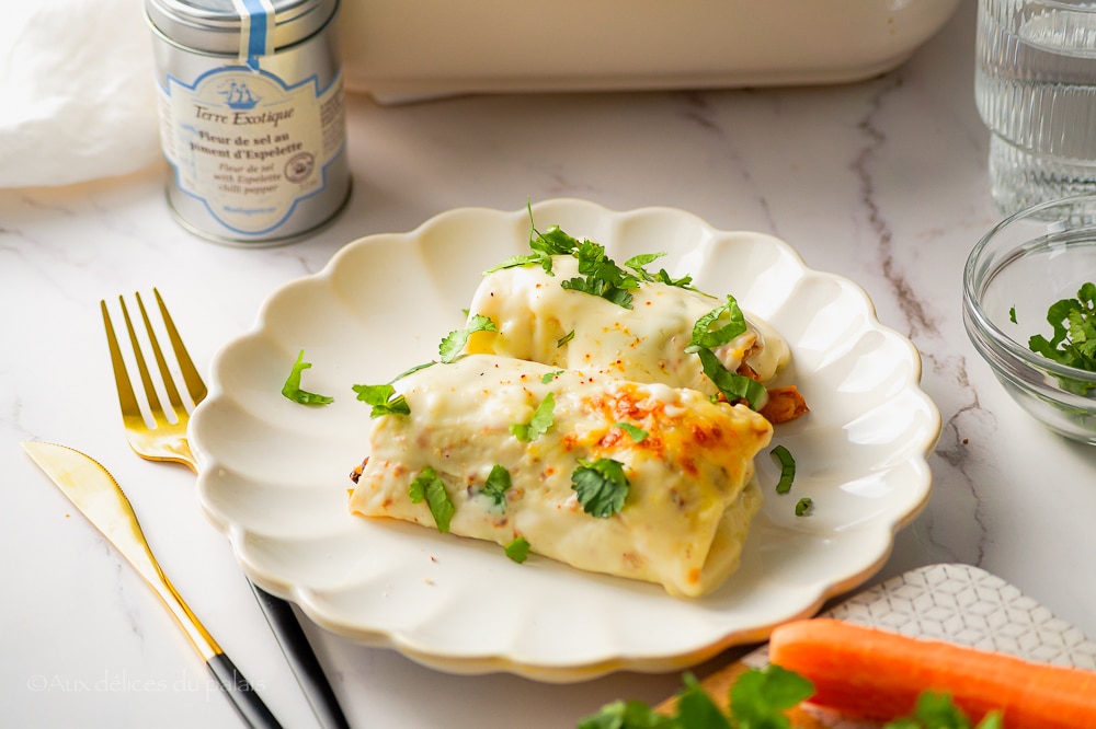 Gratin de crêpes au poulet champignons béchamel