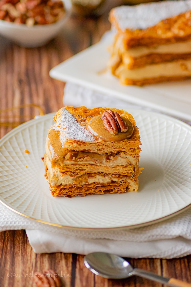 recette mille-feuilles praliné pécan et ganache caramel 