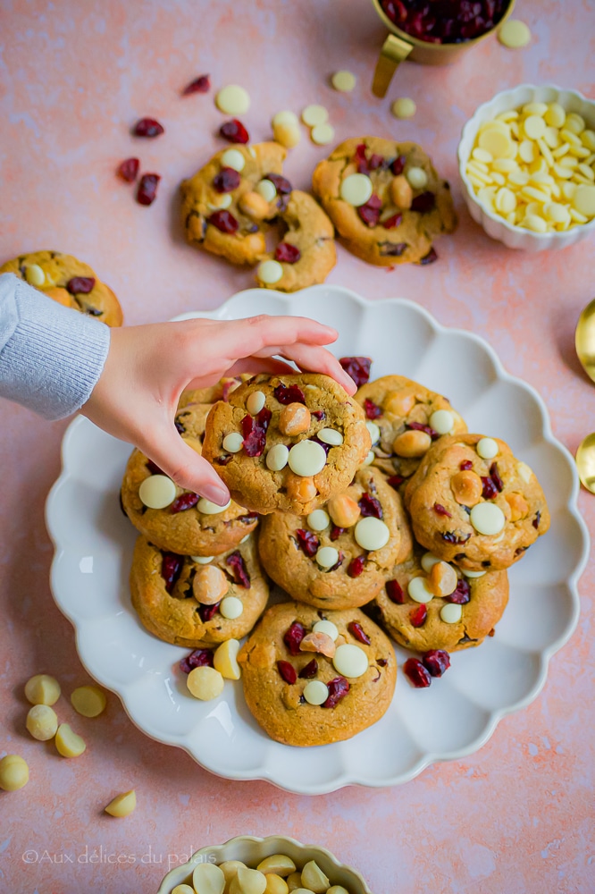 Cookies chocolat blanc cranberries et noix de macadamia