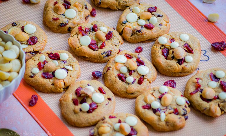 Cookies chocolat blanc cranberries et noix de macadamia