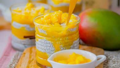 Pudding de chia au lait de coco et mangue