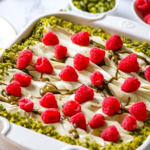 Tiramisu aux framboises et aux pistaches