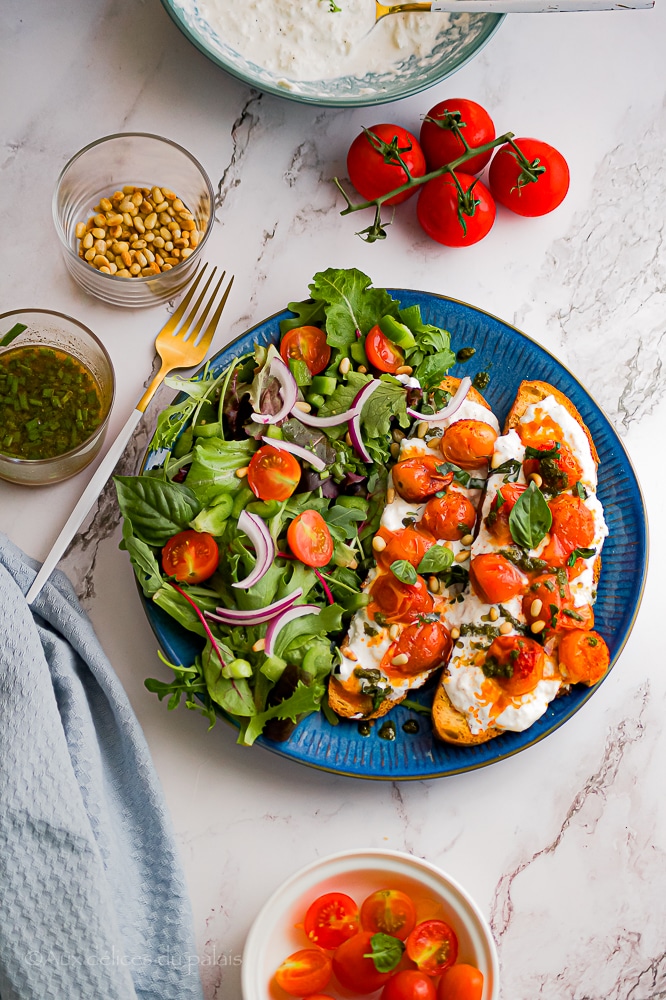 recette bruschettas mozzarella pesto et tomates confites