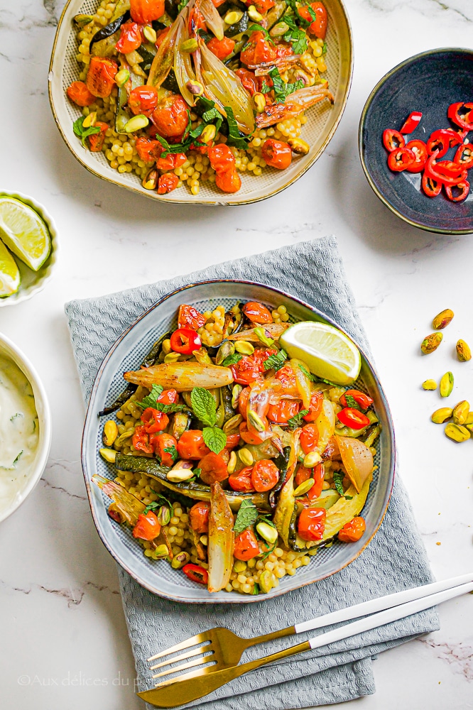 Couscous perlé courgette rôtie et labneh