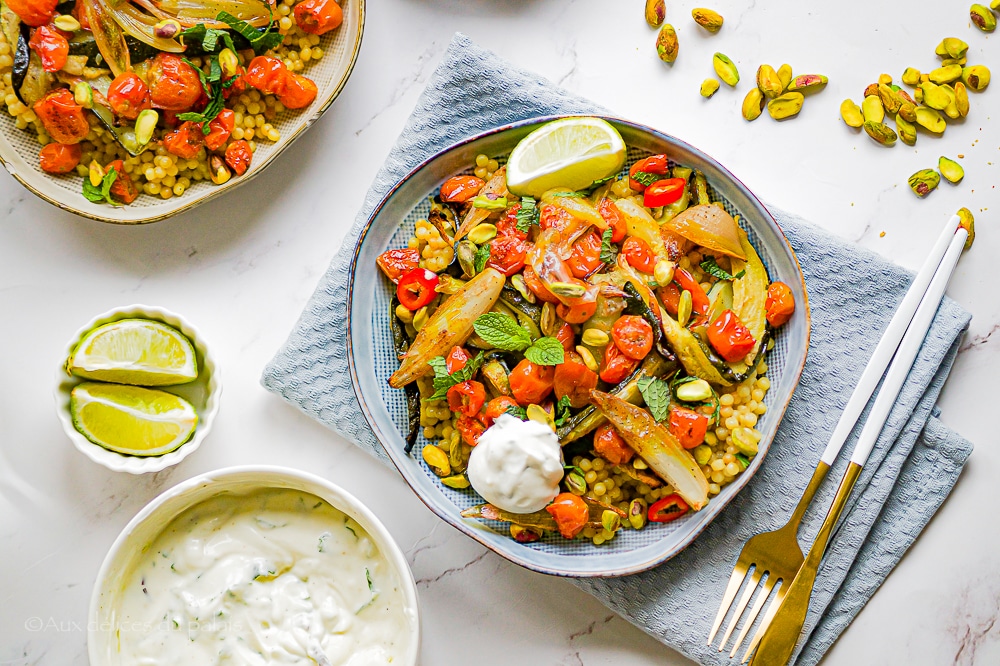 Couscous perlé courgette rôtie et labneh