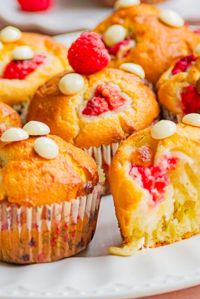 Muffins aux framboises et chocolat blanc