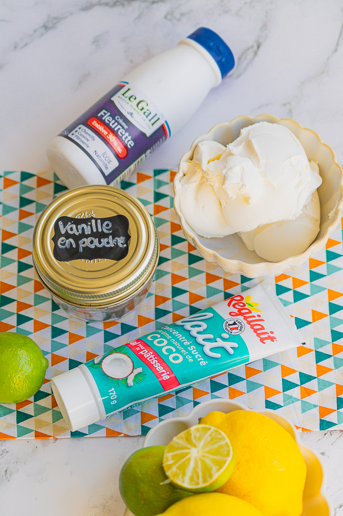 ingrédients pour la crème mascarpone coco
