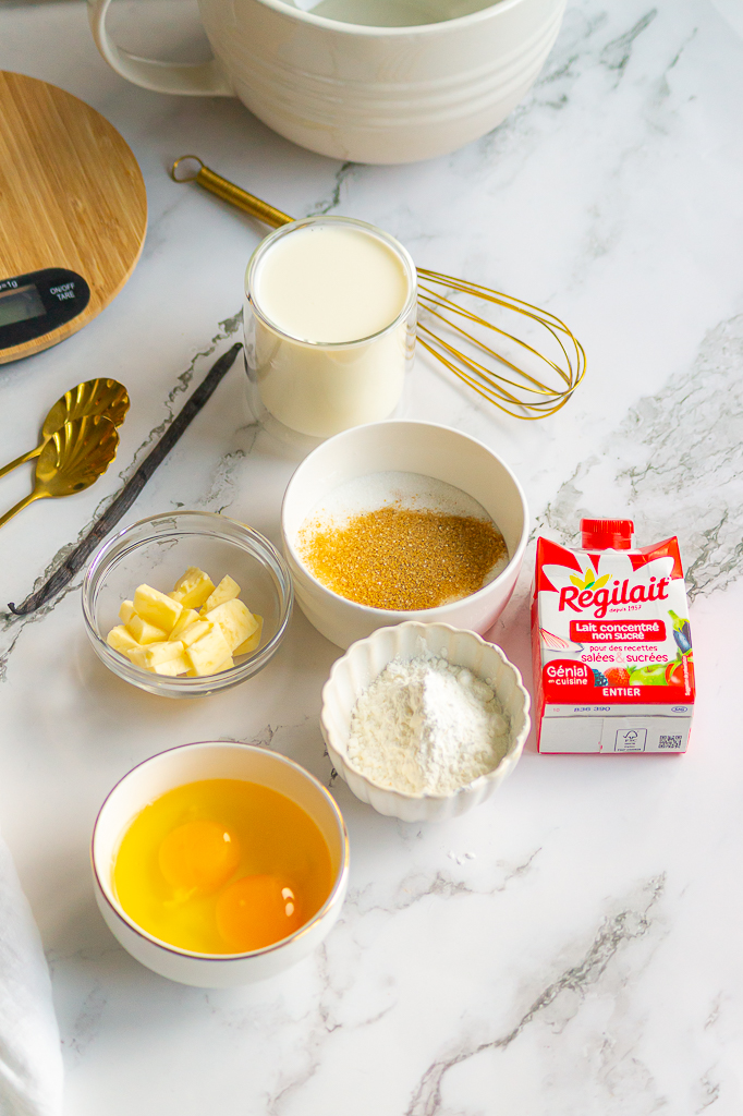ingrédients pour crème pâtissière vanille au lait concentré non sucré