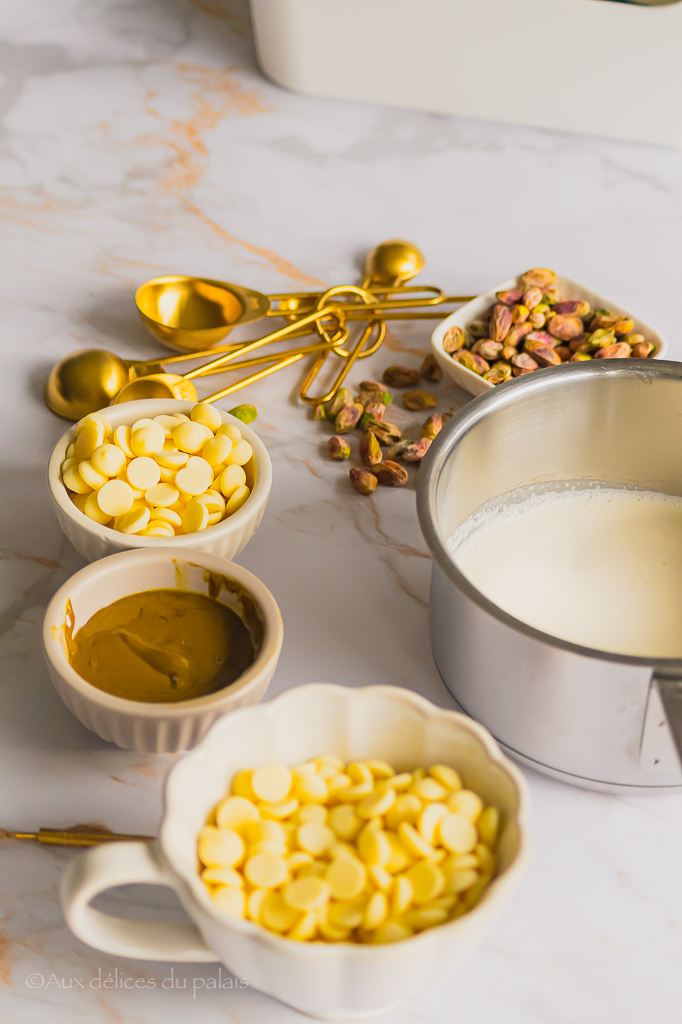 recette ganache montée pistache chocolat blanc