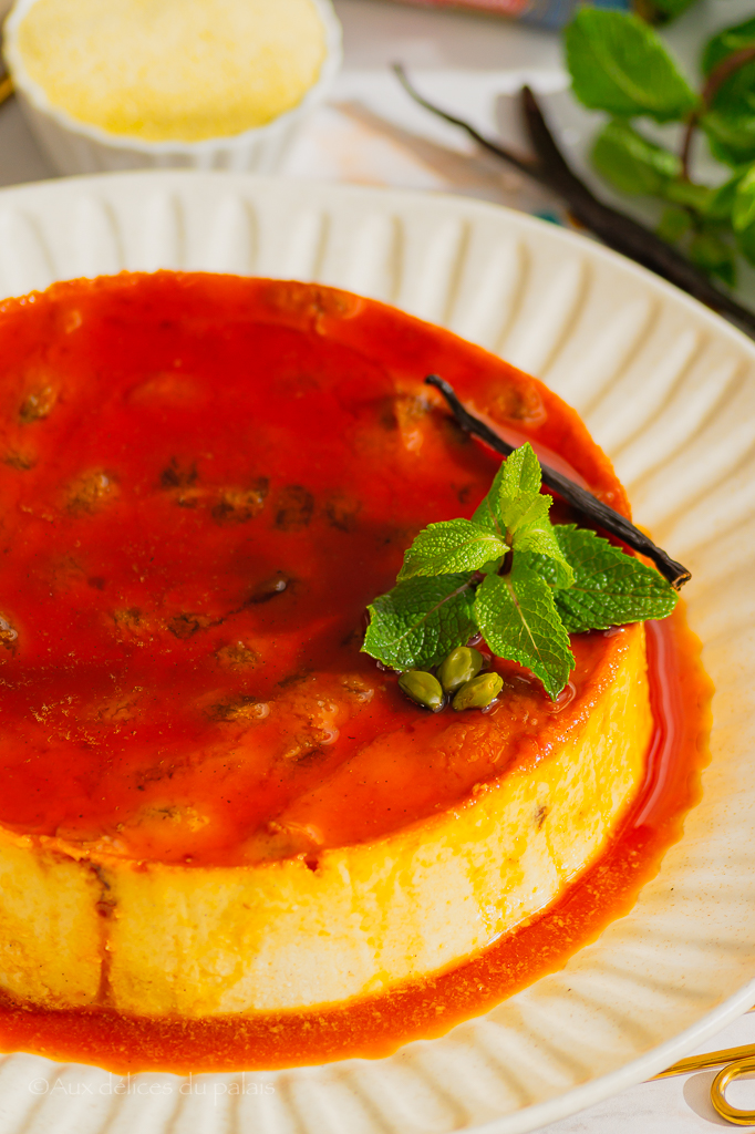 Flan de semoule et raisins secs caramel 